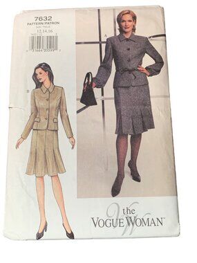 Vogue Woman 7632 Sewing Pattern Size 12-14-16 Shirt Skirt Career Wear Uncut